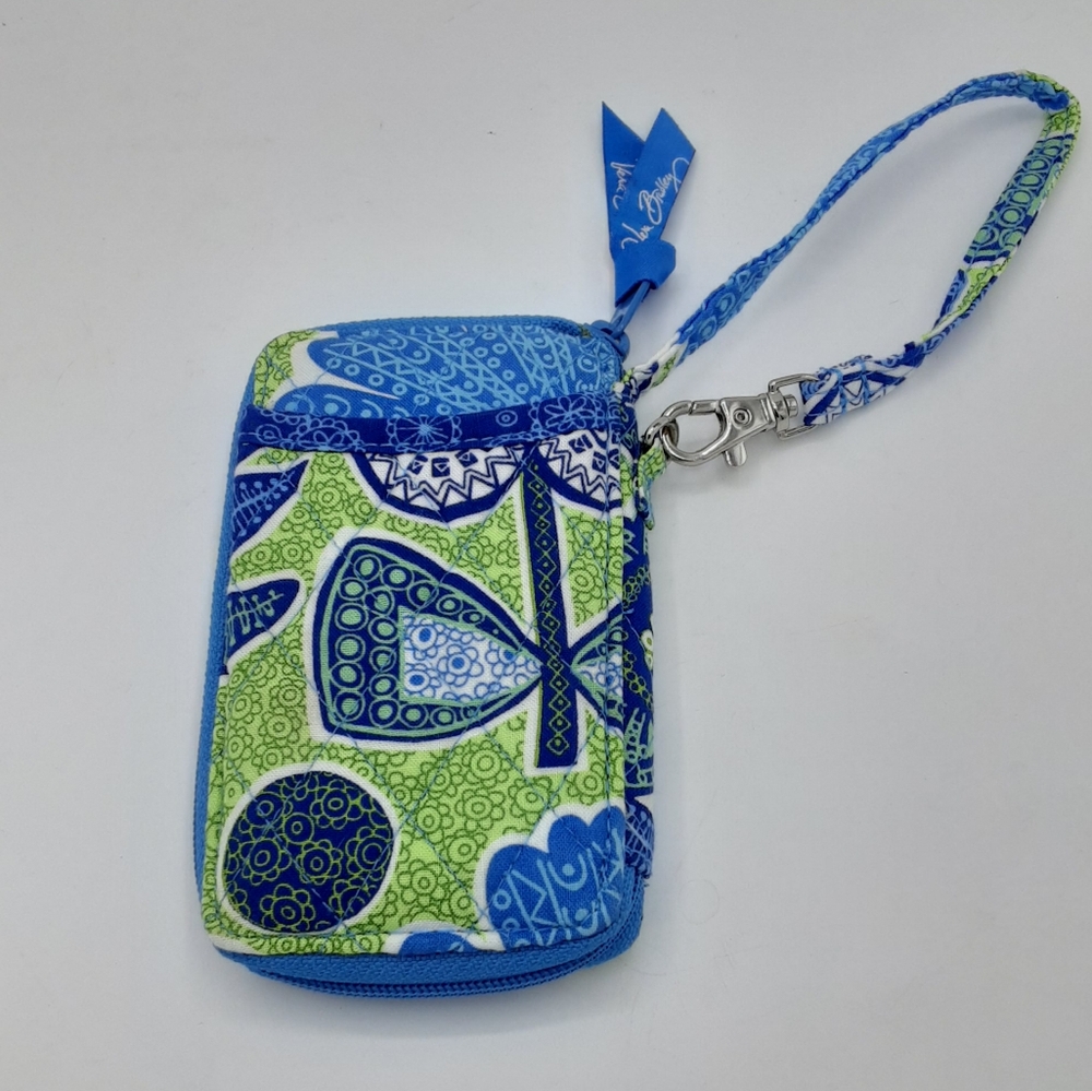 Vera Bradley Blue and Green Quilted Patterned Wristlet.